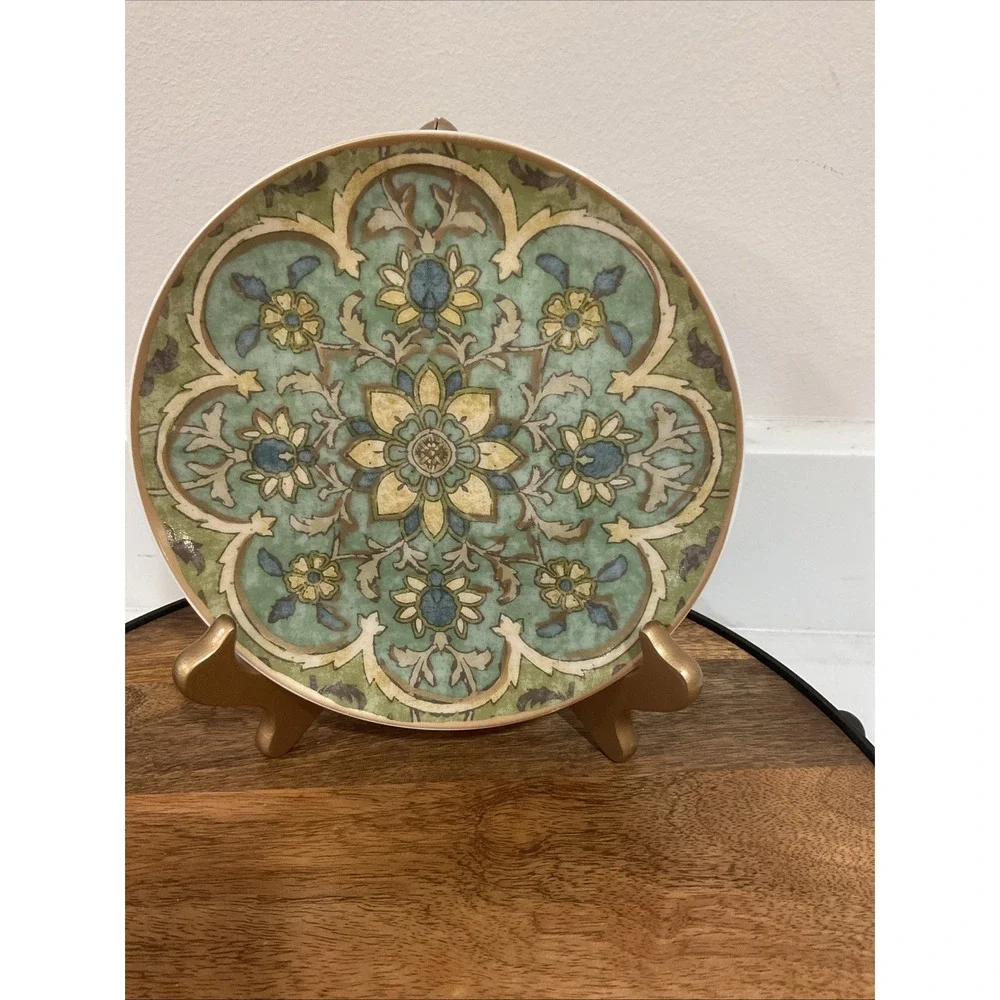 Pottery Barn Plate Floral Medallion Dessert Salad Lunch Blue Green Discontinued